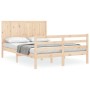 Double bed frame with solid wood headboard by , Beds and slatted bases - Ref: Foro24-3194511, Price: 164,99 €, Discount: %