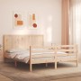 Double bed frame with solid wood headboard by , Beds and slatted bases - Ref: Foro24-3194511, Price: 164,99 €, Discount: %