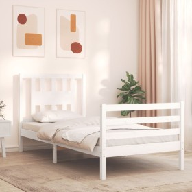 Single bed frame with white solid wood headboard by , Beds and slatted bases - Ref: Foro24-3194532, Price: 97,99 €, Discount: %