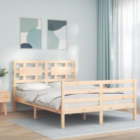 Bed frame with solid wood headboard 140x190 cm by , Beds and slatted bases - Ref: Foro24-3194421, Price: 122,99 €, Discount: %