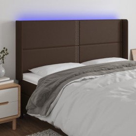 Headboard with LED brown synthetic leather 203x16x118/128 cm by , Headboards and footboards - Ref: Foro24-3124019, Price: 153...