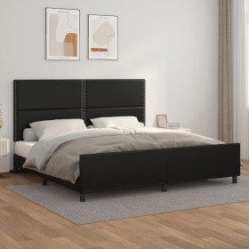 Bed frame with headboard black synthetic leather 200x200cm by , Beds and slatted bases - Ref: Foro24-3125530, Price: 228,63 €...