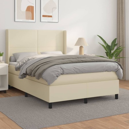 Cama box spring con colchón cuero sintético crema 140x190 cm de , Camas y somieres - Ref: Foro24-3132377, Precio: 538,44 €, D...