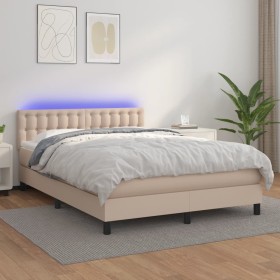 Box spring bed LED mattress synthetic leather cappuccino 140x190cm by , Beds and slatted bases - Ref: Foro24-3134224, Price: ...