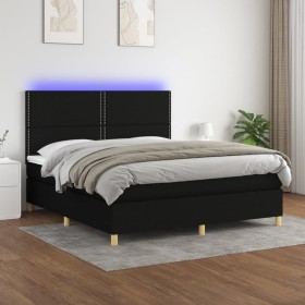 Box spring bed mattress and LED lights black fabric 160x200 cm by , Beds and slatted bases - Ref: Foro24-3135367, Price: 571,...