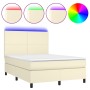 Cama box spring colchón y LED cuero sintético crema 140x190 cm de , Camas y somieres - Ref: Foro24-3135821, Precio: 532,32 €,...