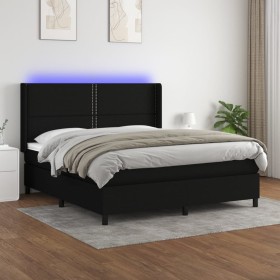 Cama box spring colchón y luces LED tela negro 160x200 cm de , Camas y somieres - Ref: Foro24-3138247, Precio: 597,18 €, Desc...