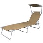 Folding sun lounger with taupe steel canopy by vidaXL, Loungers - Ref: Foro24-44292, Price: 65,74 €, Discount: %