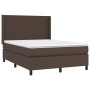 Box spring bed with mattress and LED brown synthetic leather 140x190 cm by , Beds and slatted bases - Ref: Foro24-3139262, Pr...