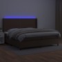 Cama box spring colchón y LED cuero sintético marrón 200x200 cm de , Camas y somieres - Ref: Foro24-3139346, Precio: 701,59 €...