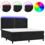 Box spring bed with mattress and LED black velvet 160x200 cm by , Beds and slatted bases - Ref: Foro24-3139513, Price: 571,99...