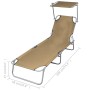 Folding sun lounger with taupe steel canopy by vidaXL, Loungers - Ref: Foro24-44292, Price: 65,74 €, Discount: %