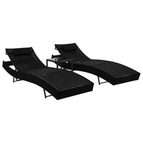 2 synthetic rattan sun loungers with black textilene table by vidaXL, Loungers - Ref: Foro24-44893, Price: 257,67 €, Discount: %