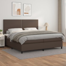 Cama box spring con colchón cuero sintético marrón 200x200 cm de , Camas y somieres - Ref: Foro24-3142806, Precio: 684,99 €, ...