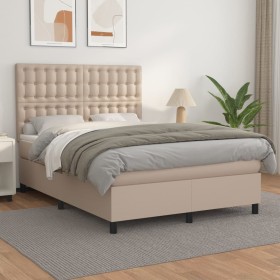 Cama box spring con colchón cuero sintético capuchino 140x190cm de , Camas y somieres - Ref: Foro24-3142844, Precio: 556,99 €...