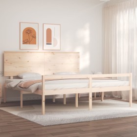 Cama para personas mayores con cabecero madera maciza 200x200cm de , Camas y somieres - Ref: Foro24-3195501, Precio: 192,99 €...