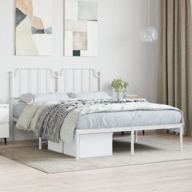 Metal bed frame with white headboard 140x190 cm by , Beds and slatted bases - Ref: Foro24-373936, Price: 91,99 €, Discount: %