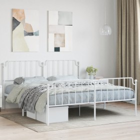 Metal bed frame with headboard and white footboard 160x200 cm by , Beds and slatted bases - Ref: Foro24-373957, Price: 107,99...