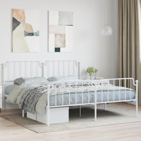 Metal bed frame with headboard and white footboard 160x200 cm by , Beds and slatted bases - Ref: Foro24-373957, Price: 108,31...