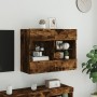 Wall-mounted TV cabinet with LED lights smoked oak 78.5x30x60.5 cm by , TV Furniture - Ref: Foro24-837103, Price: 67,99 €, Di...