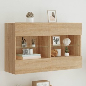 Wall-mounted TV cabinet with LED lights Sonoma oak 98.5x30x60.5 cm by , TV Furniture - Ref: Foro24-837108, Price: 75,99 €, Di...