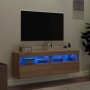 TV cabinet wall LED lights 2 pcs Sonoma Oak 60x30x40 cm by , TV Furniture - Ref: Foro24-837188, Price: 82,89 €, Discount: %