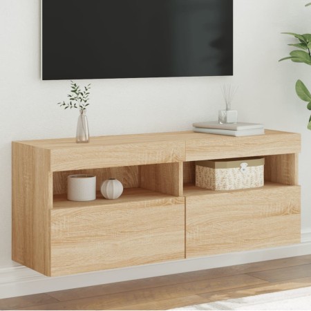 Mueble de TV de pared con luces LED roble Sonoma 100x30x40 cm de , Muebles TV - Ref: Foro24-837213, Precio: 65,70 €, Descuent...