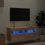 Wall-mounted TV cabinet with LED lights Sonoma oak 100x30x40 cm by , TV Furniture - Ref: Foro24-837213, Price: 65,34 €, Disco...