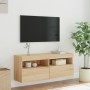 Wall-mounted TV cabinet with LED lights Sonoma oak 100x30x40 cm by , TV Furniture - Ref: Foro24-837213, Price: 65,34 €, Disco...