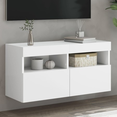 Wall-mounted TV cabinet with LED lights white 80x30x40 cm by , TV Furniture - Ref: Foro24-837197, Price: 60,83 €, Discount: %