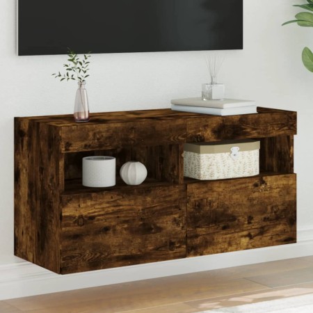 Wandmontierter TV-Schrank mit LED-Leuchten, geräucherte Eiche, 80 x 30 x 40 cm von , TV-Möbel - Ref: Foro24-837205, Preis: 65...