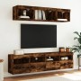 Wall-mounted TV cabinet with LED lights smoked oak 80x30x40 cm by , TV Furniture - Ref: Foro24-837205, Price: 65,45 €, Discou...