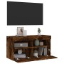 Wall-mounted TV cabinet with LED lights smoked oak 80x30x40 cm by , TV Furniture - Ref: Foro24-837205, Price: 65,45 €, Discou...