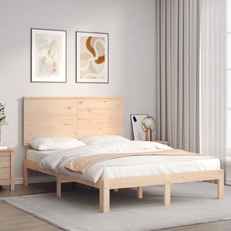 Estructura de cama de matrimonio con cabecero madera maciza de , Camas y somieres - Ref: Foro24-3193631, Precio: 120,99 €, De...