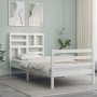 Single bed frame with white solid wood headboard by , Beds and slatted bases - Ref: Foro24-3194857, Price: 103,26 €, Discount: %