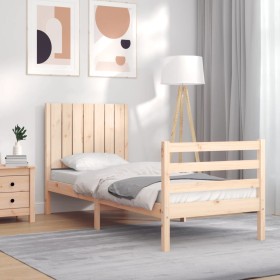 Single bed frame with solid wood headboard by , Beds and slatted bases - Ref: Foro24-3194726, Price: 102,47 €, Discount: %