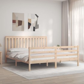 Estructura de cama de matrimonio con cabecero madera maciza de , Camas y somieres - Ref: Foro24-3194261, Precio: 163,99 €, De...