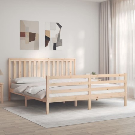 Double bed frame with solid wood headboard by , Beds and slatted bases - Ref: Foro24-3194261, Price: 173,71 €, Discount: %