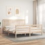 Double bed frame with solid wood headboard by , Beds and slatted bases - Ref: Foro24-3194261, Price: 173,71 €, Discount: %