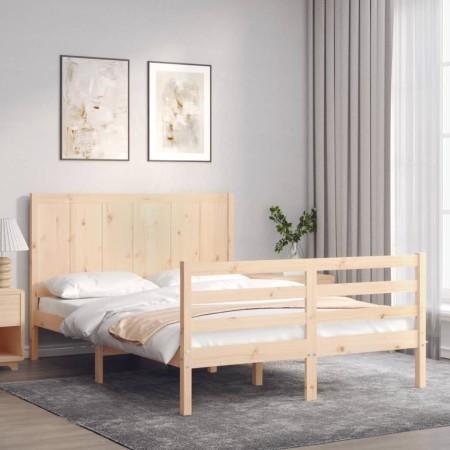 Bed frame with solid wood headboard 140x200 cm by , Beds and slatted bases - Ref: Foro24-3194506, Price: 153,13 €, Discount: %