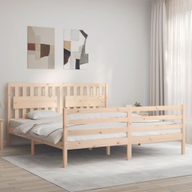 Estructura de cama de matrimonio con cabecero madera maciza de , Camas y somieres - Ref: Foro24-3194326, Precio: 157,99 €, De...