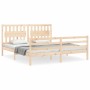 Double bed frame with solid wood headboard by , Beds and slatted bases - Ref: Foro24-3194326, Price: 170,78 €, Discount: %