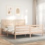 Double bed frame with solid wood headboard by , Beds and slatted bases - Ref: Foro24-3194326, Price: 170,78 €, Discount: %