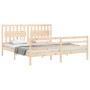 Double bed frame with solid wood headboard by , Beds and slatted bases - Ref: Foro24-3194326, Price: 170,78 €, Discount: %