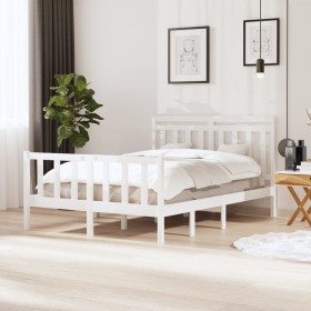 Estructura de cama doble de madera maciza blanco 135x190 cm de , Camas y somieres - Ref: Foro24-3100695, Precio: 177,99 €, De...