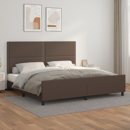 Estructura de cama cabecero cuero sintético marrón 200x200 cm de , Camas y somieres - Ref: Foro24-3125533, Precio: 247,99 €, ...