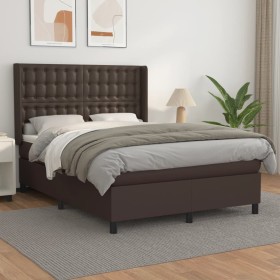 Cama box spring con colchón cuero sintético marrón 140x190 cm de , Camas y somieres - Ref: Foro24-3132498, Precio: 526,99 €, ...