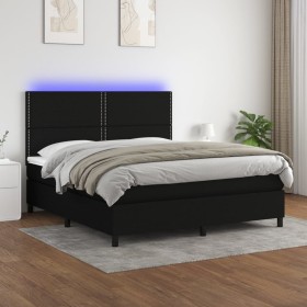 Box spring bed mattress and LED lights black fabric 160x200 cm by , Beds and slatted bases - Ref: Foro24-3134807, Price: 579,...