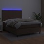 Box spring bed with mattress and LED brown synthetic leather 140x190 cm by , Beds and slatted bases - Ref: Foro24-3135822, Pr...