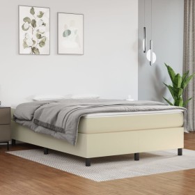 Box spring bed with cream synthetic leather mattress 140x190 cm by , Beds and slatted bases - Ref: Foro24-3144604, Price: 414...